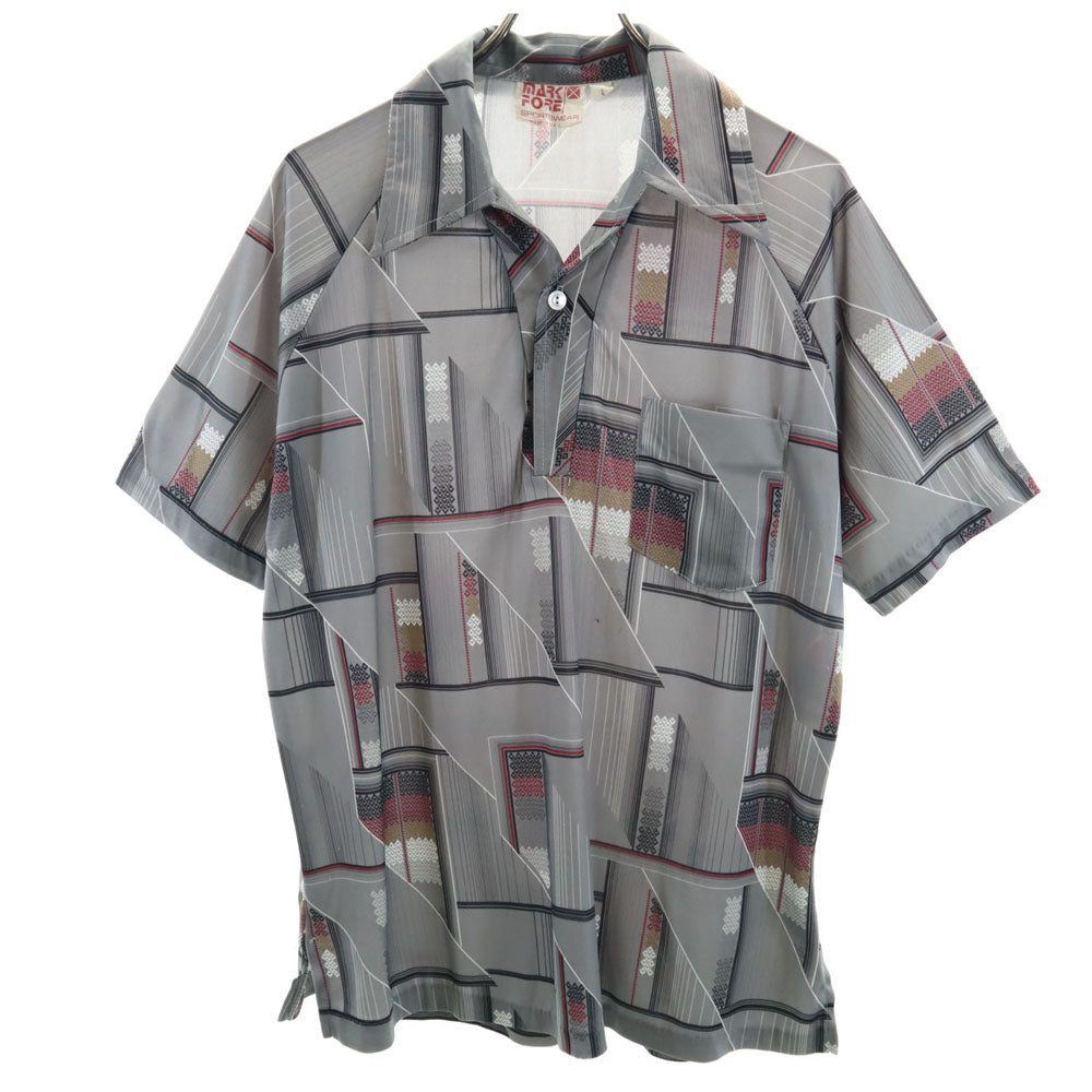 MARK FORE 70s USA製 ヴィンテージ 半袖 オープンカラー ポロシャツ L グレー メンズ
