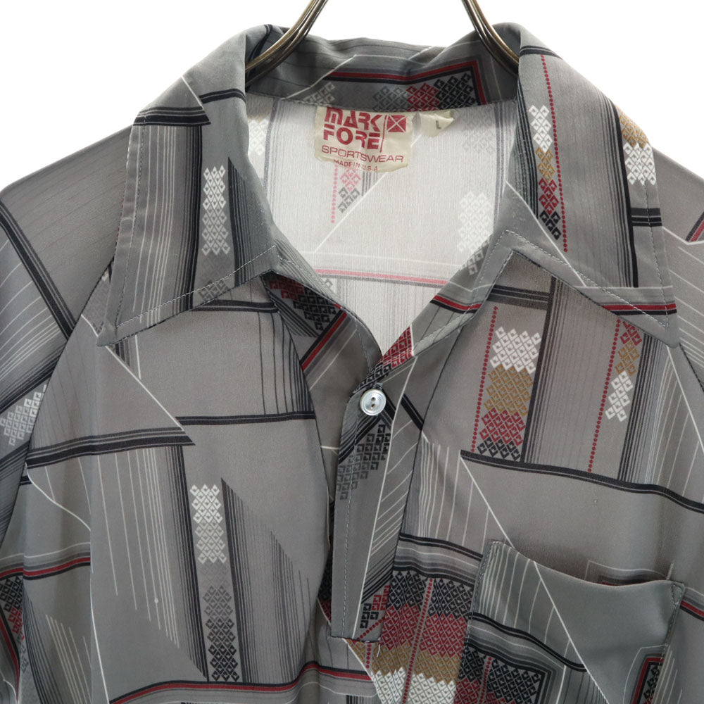 MARK FORE 70s USA製 ヴィンテージ 半袖 オープンカラー ポロシャツ L グレー メンズ