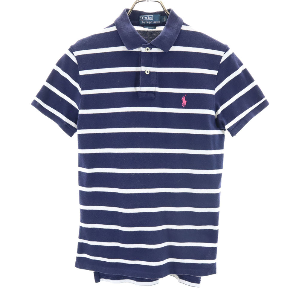 ポロバイラルフローレン ボーダー柄 半袖 ポロシャツ S ネイビー系 Polo by Ralph Lauren 鹿の子地 メンズ