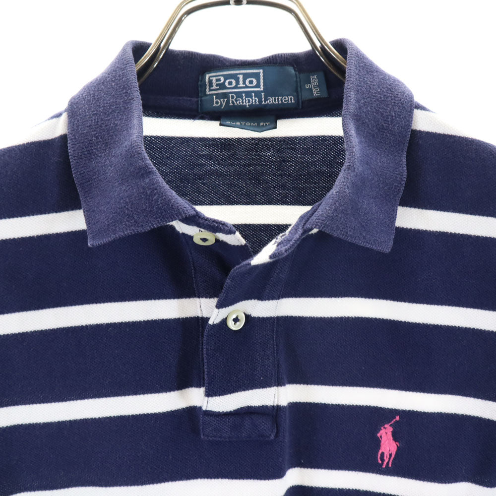 ポロバイラルフローレン ボーダー柄 半袖 ポロシャツ S ネイビー系 Polo by Ralph Lauren 鹿の子地 メンズ