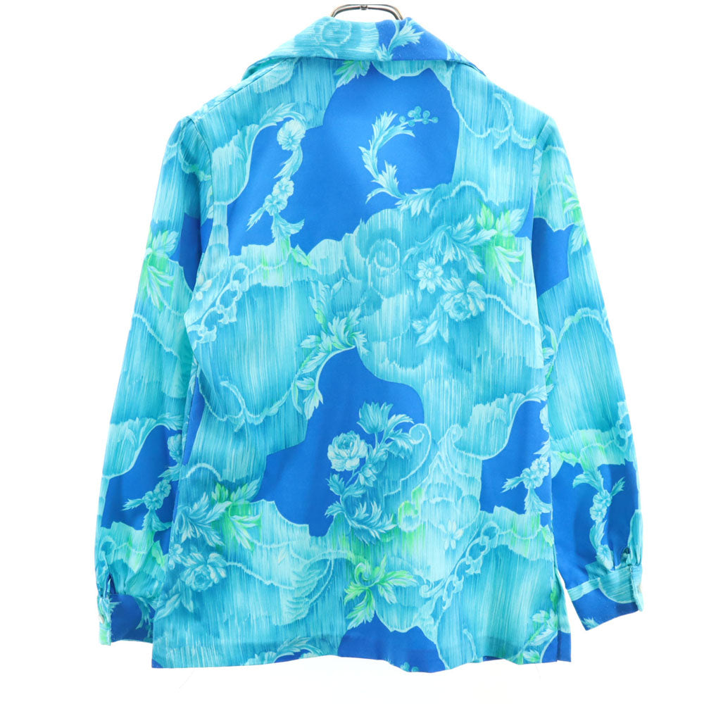 Tori Richard トリリチャード 70s 80s USA製 ヴィンテージ 花柄 長袖 アロハシャツ 10 ブルー レディース