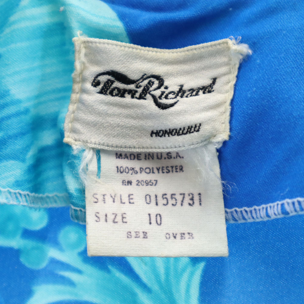Tori Richard トリリチャード 70s 80s USA製 ヴィンテージ 花柄 長袖 アロハシャツ 10 ブルー レディース