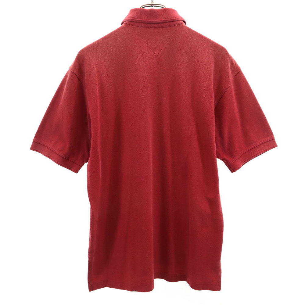 トミーヒルフィガー 90s オールド フラッグタグ 半袖 ポロシャツ M レッド系 TOMMY HILFIGER 鹿の子 メンズ