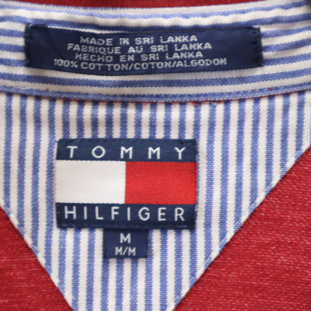 トミーヒルフィガー 90s オールド フラッグタグ 半袖 ポロシャツ M レッド系 TOMMY HILFIGER 鹿の子 メンズ