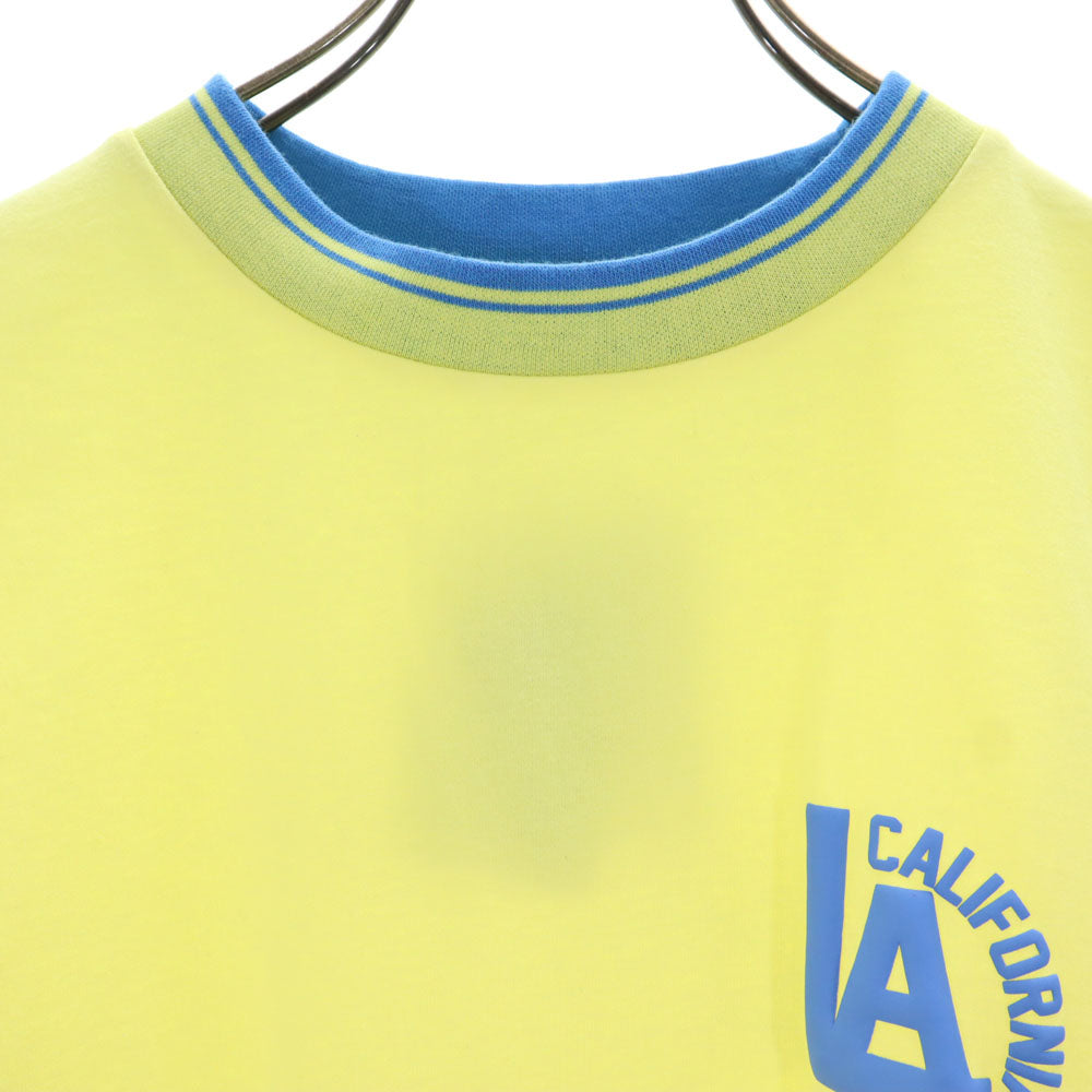 未使用 チャンピオン プリント 半袖 Tシャツ M イエロー×ブルー Champion タグ付き レディース