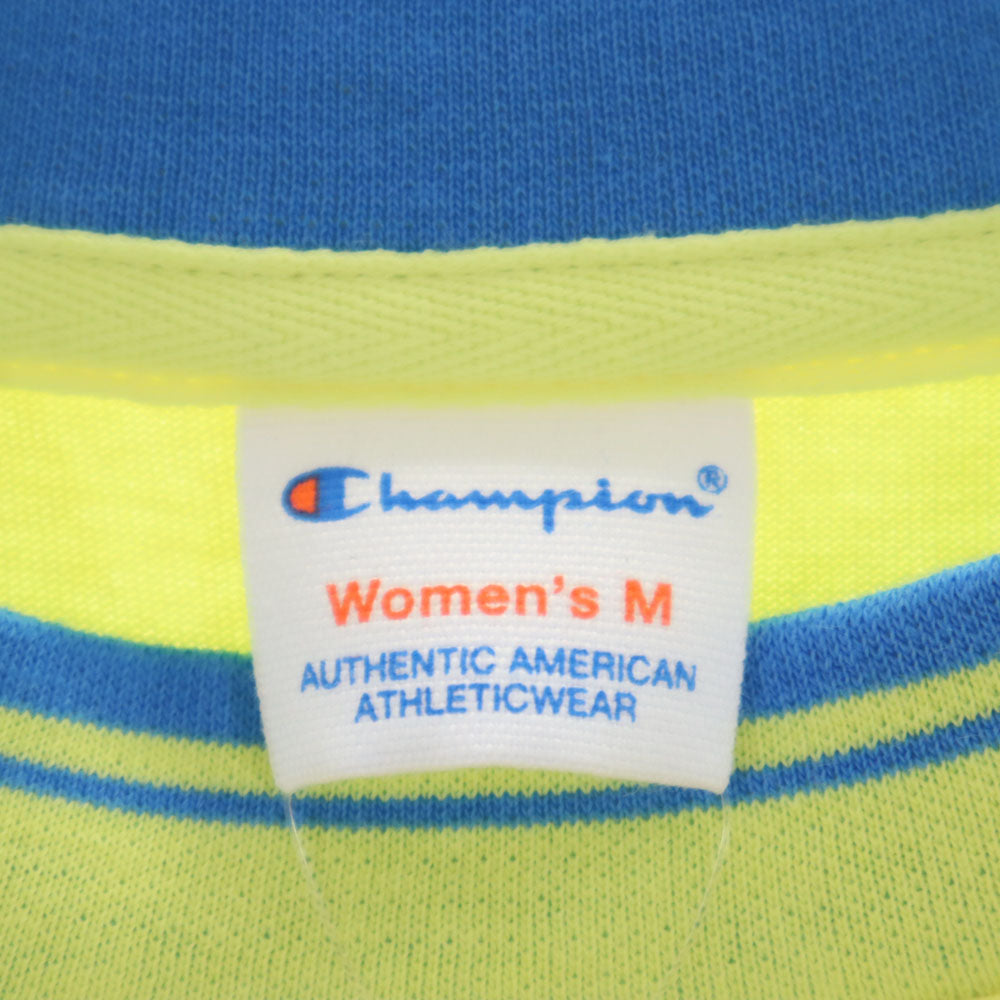 未使用 チャンピオン プリント 半袖 Tシャツ M イエロー×ブルー Champion タグ付き レディース