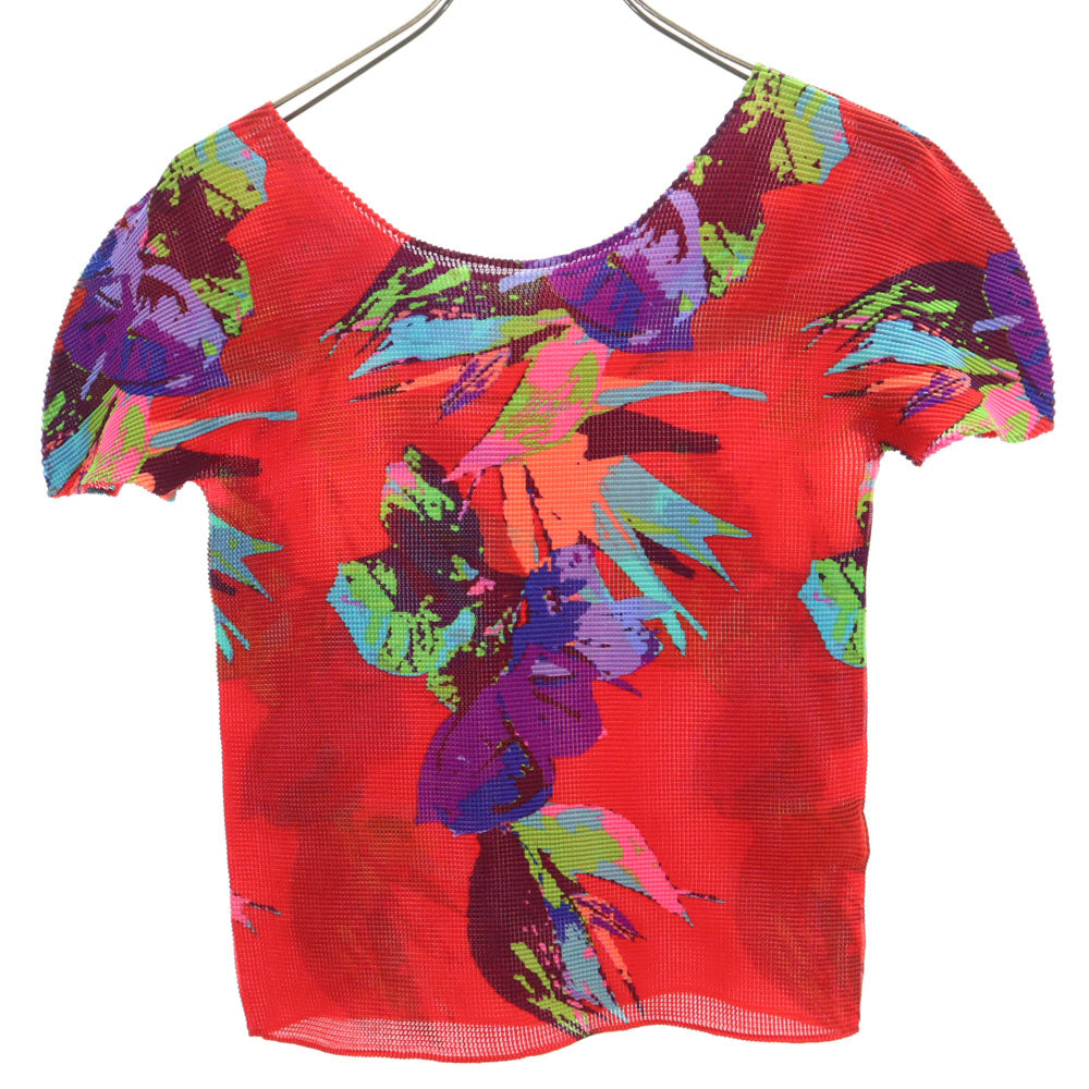 ミー イッセイミヤケ 90s オールド 半袖 カットソー F レッド me ISSEY MIYAKE トップス 絞り フレンチスリーブ レディース