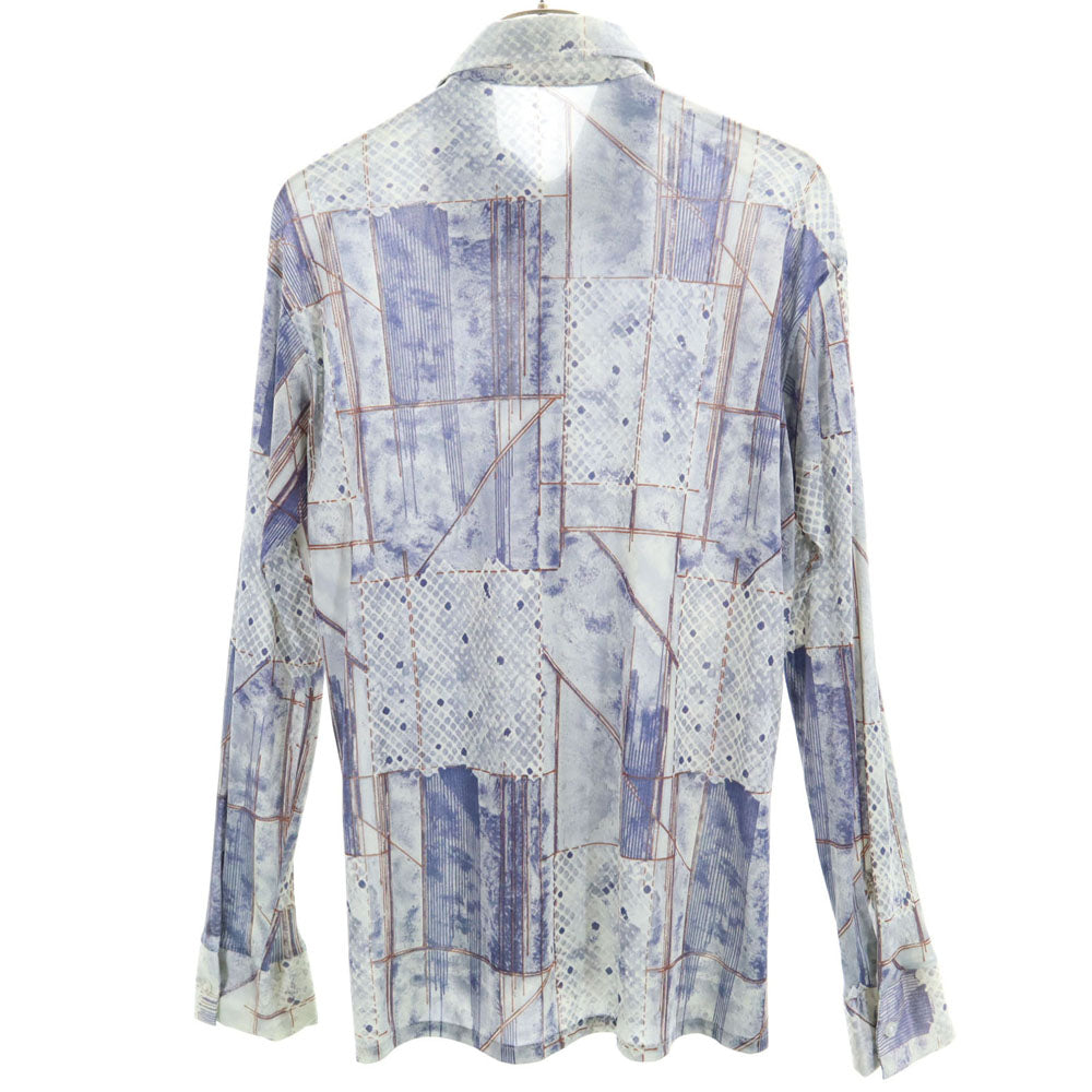 VINTAGE ヴィンテージ 70s 総柄 長袖 シャツ ネイビー系 メンズ