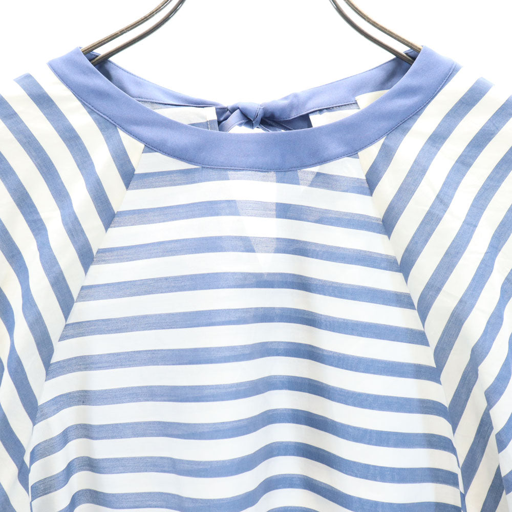 エッフェ ビームス 日本製 シルクブレンド ボーダー柄 半袖 バルーン袖 カットソー 38 ネイビー系 EFFE BEAMS レディース