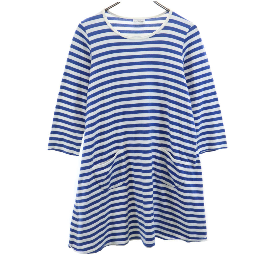 marimekko マリメッコ ボーダー柄 長袖 ワンピース 160 ブルー×ホワイト キッズ