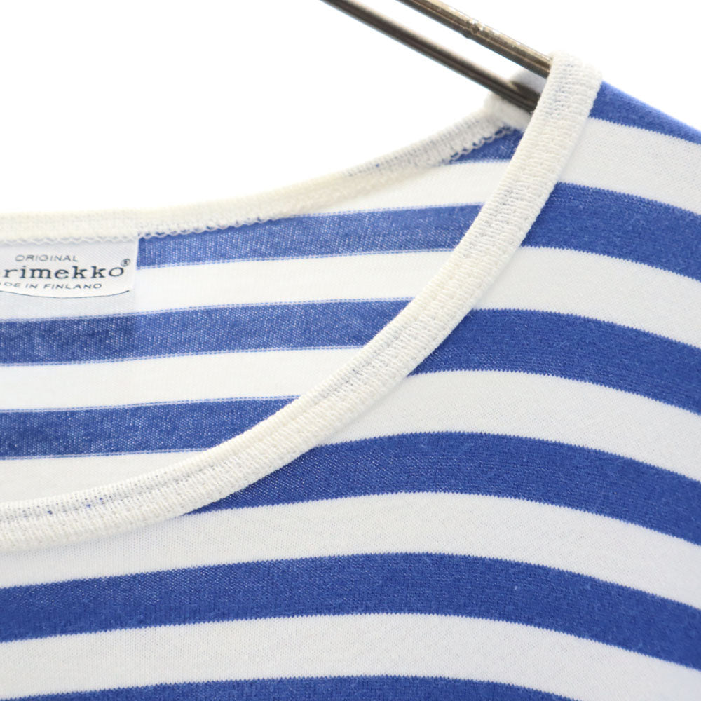 marimekko マリメッコ ボーダー柄 長袖 ワンピース 160 ブルー×ホワイト キッズ