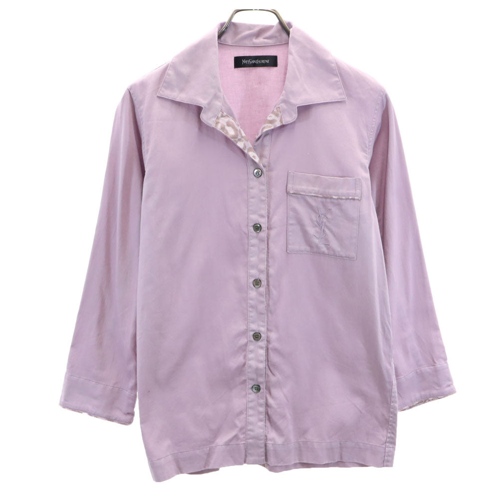 YVES SAINT LAURENT イヴサンローラン 日本製 7分袖 オープンカラーシャツ M パープル系 レディース
