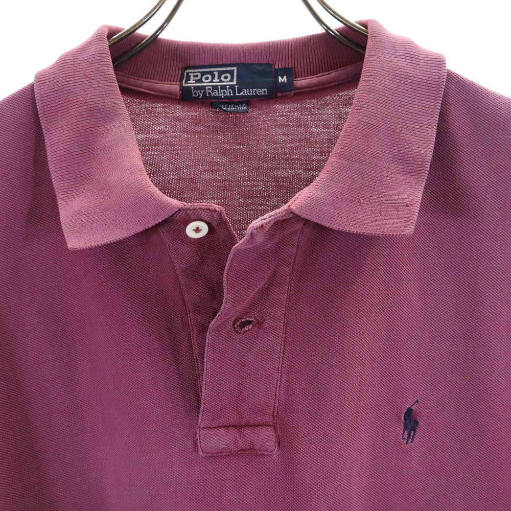 ポロバイラルフローレン 90s USA製 半袖 ポロシャツ M エンジ系 Polo by Ralph Lauren 鹿の子地 メンズ