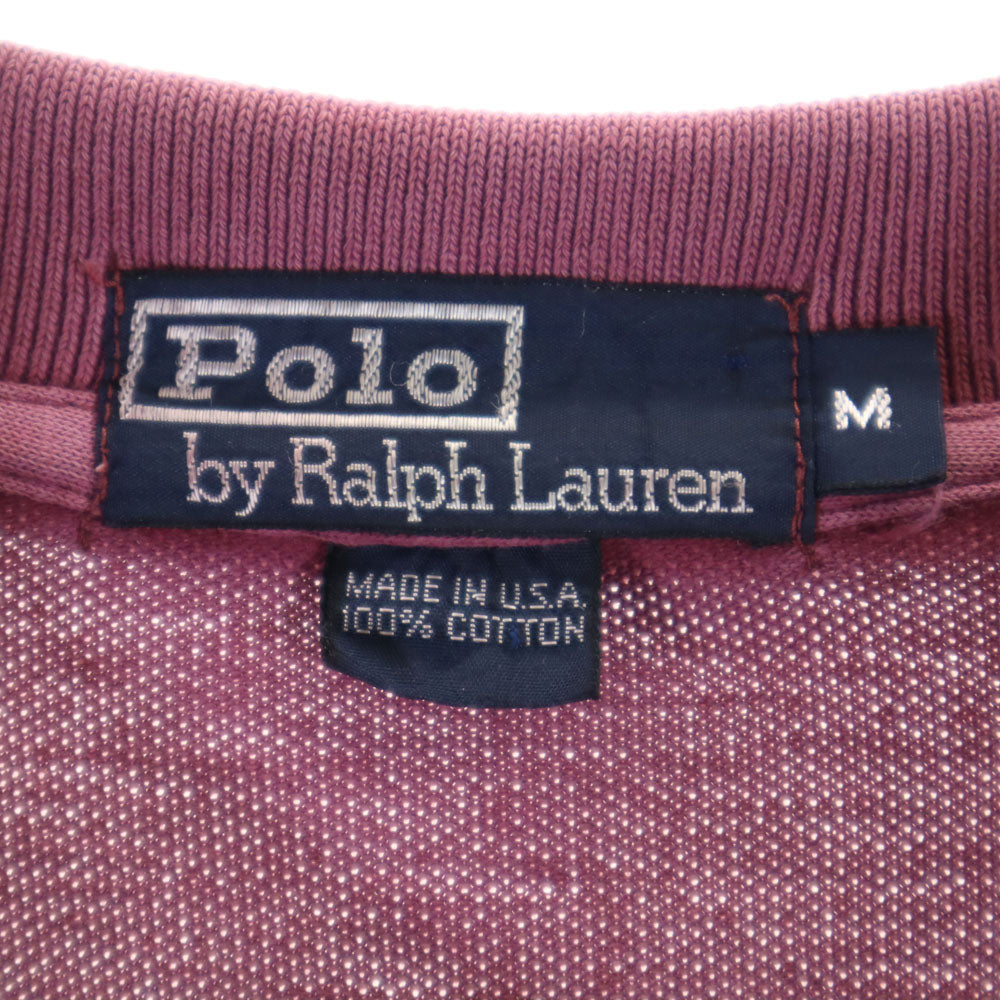 ポロバイラルフローレン 90s USA製 半袖 ポロシャツ M エンジ系 Polo by Ralph Lauren 鹿の子地 メンズ