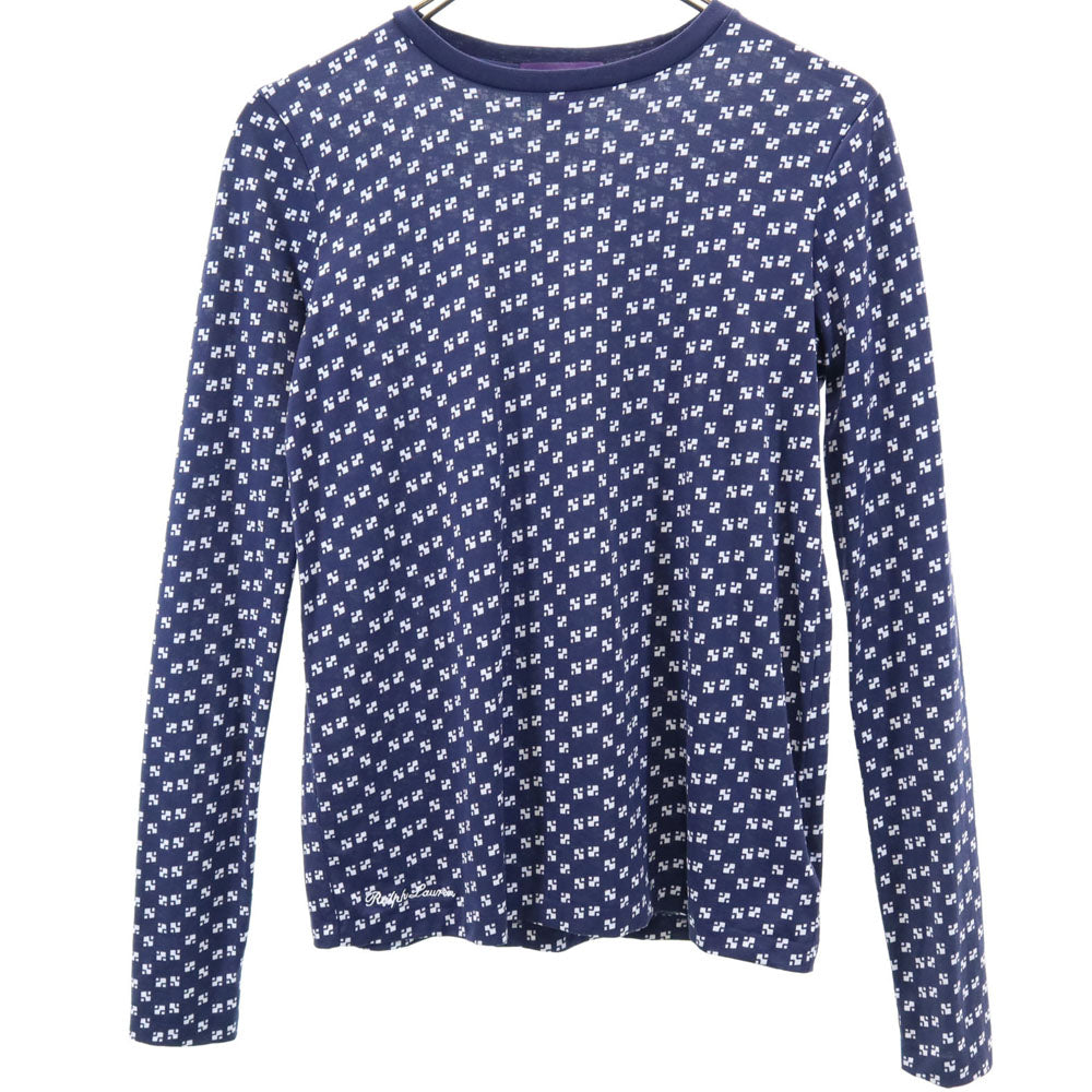RALPH LAUREN ラルフローレン 総柄 長袖 Tシャツ XS ネイビー×ホワイト ロンT レディース
