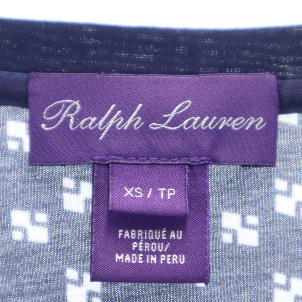RALPH LAUREN ラルフローレン 総柄 長袖 Tシャツ XS ネイビー×ホワイト ロンT レディース