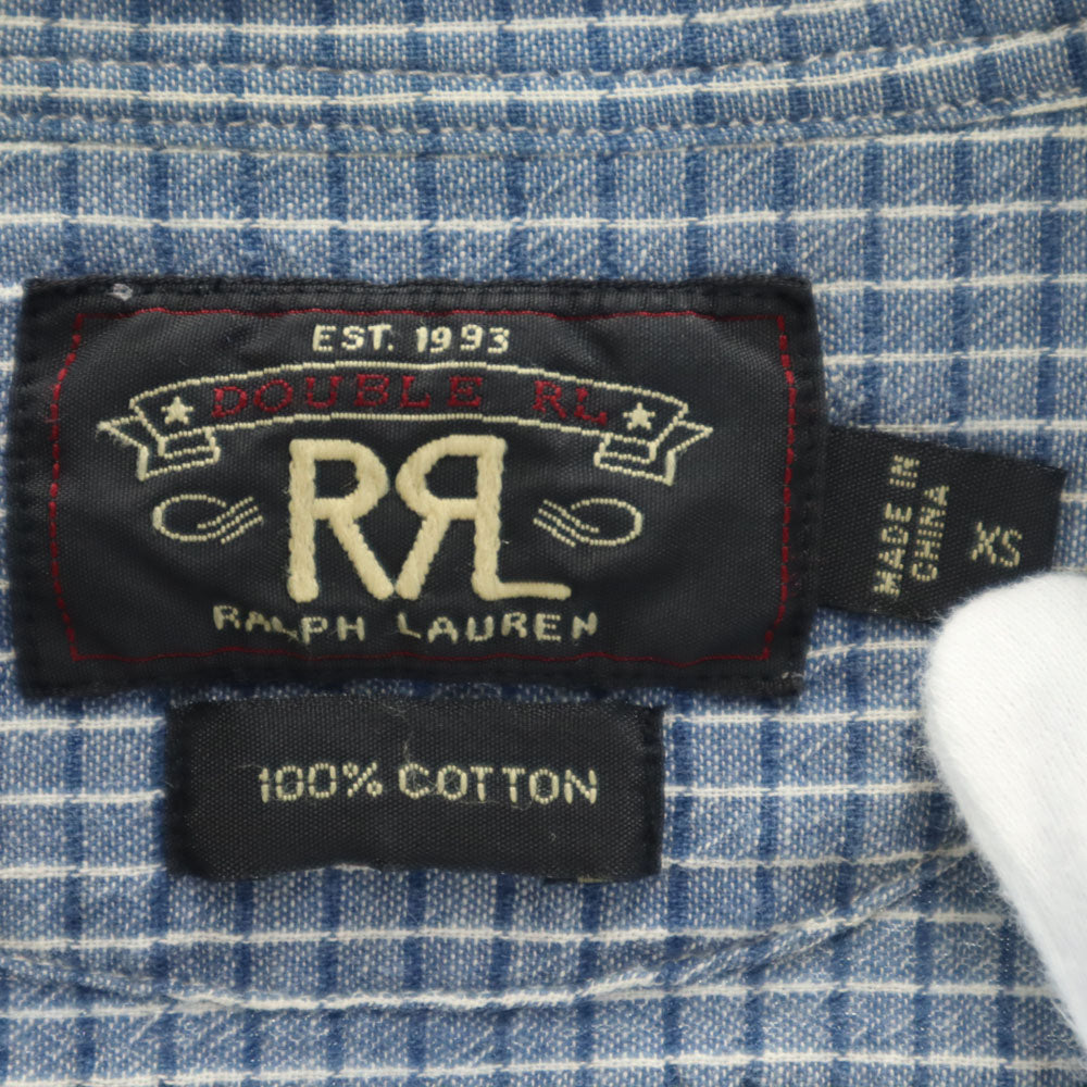 RRL ダブルアールエル チェック柄 長袖 隠し ボタンダウンシャツ XS ブルー系 メンズ