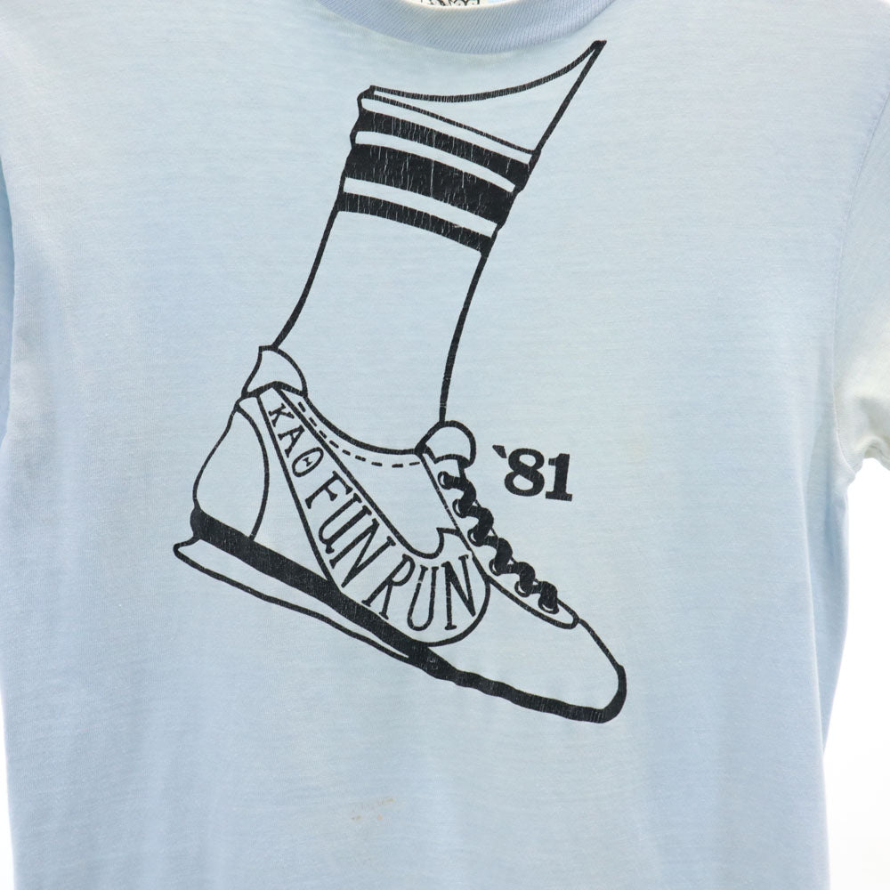 Hanes ヘインズ 80s USA製 ヴィンテージ オレンジタグ プリント 半袖 Tシャツ S ブルー メンズ