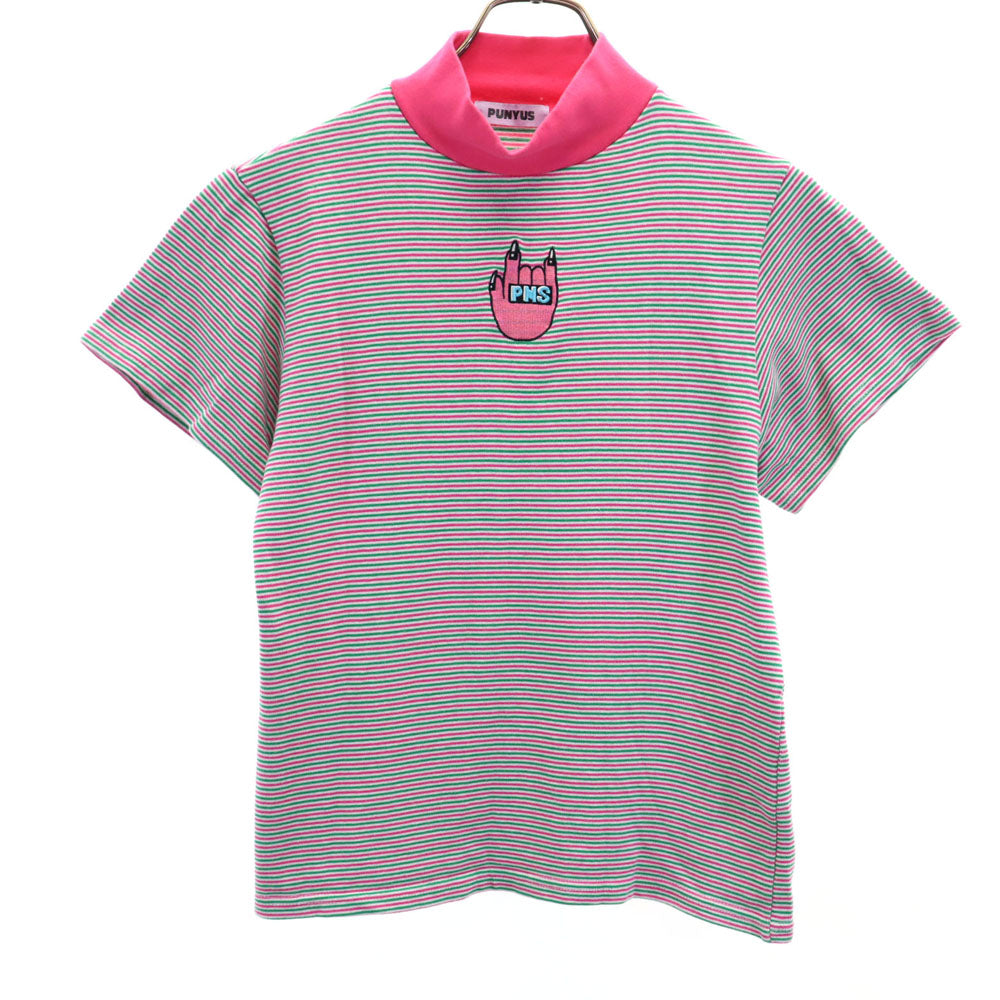 プニュズ ボーダー柄 半袖 モックネック カットソー 1 ピンク 他 PUNYUS Tシャツ レディース