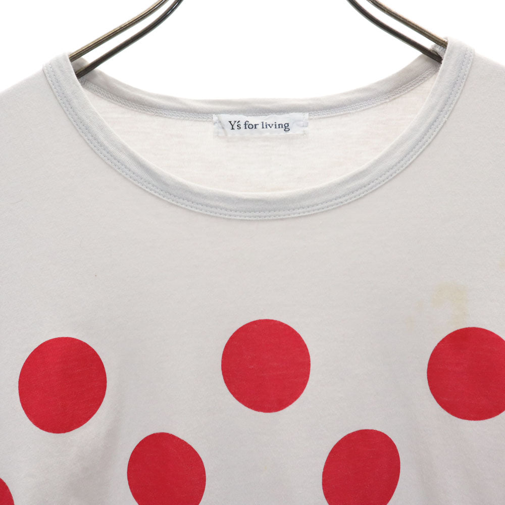 ワイズフォーリビング 日本製 ドット柄 半袖 Tシャツ グレー×レッド系 Y's for living レディース