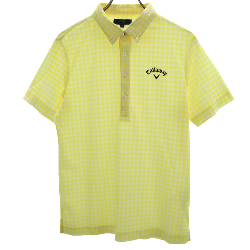 キャロウェイ 総柄 ゴルフ 半袖 ボタンダウン ポロシャツ M イエロー Callaway メンズ