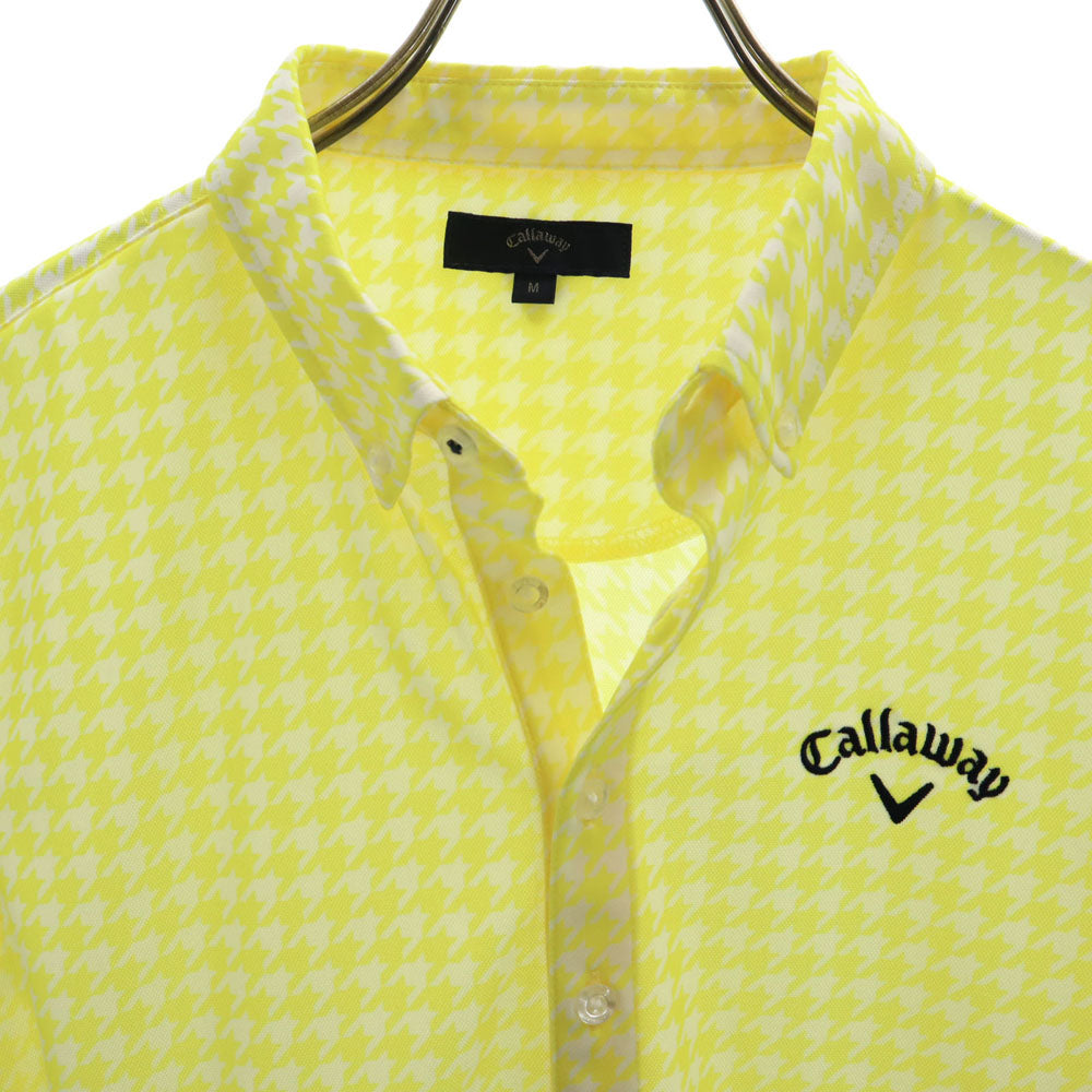 キャロウェイ 総柄 ゴルフ 半袖 ボタンダウン ポロシャツ M イエロー Callaway メンズ