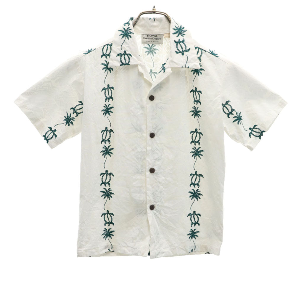 ロイヤルハワイアンクリエーションズ 90s オールド ハワイ製 ホヌ柄 半袖 オープンカラー アロハシャツ 10 ホワイト ROYAL Hawaiian Creations パームツリー キッズ