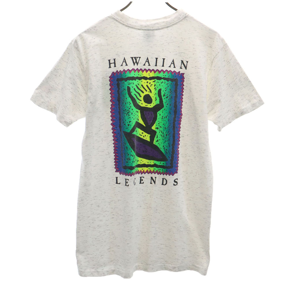 デルタ 90s USA製 オールド バックプリント HAWAIIAN LEGENDS 半袖 シングルステッチ Tシャツ L ホワイト DELTA サーフィン メンズ