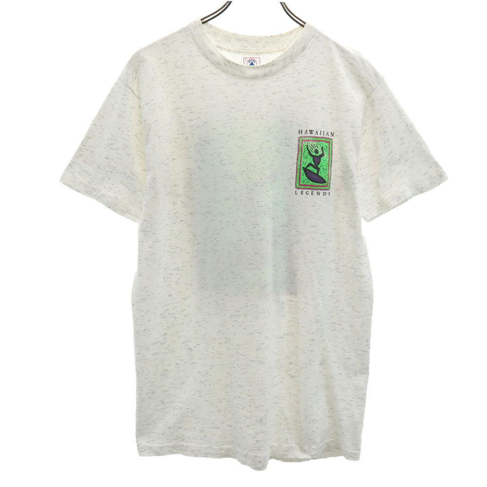 デルタ 90s USA製 オールド バックプリント HAWAIIAN LEGENDS 半袖 シングルステッチ Tシャツ L ホワイト DELTA サーフィン メンズ