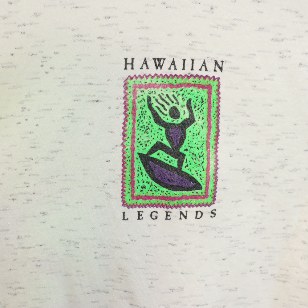 デルタ 90s USA製 オールド バックプリント HAWAIIAN LEGENDS 半袖 シングルステッチ Tシャツ L ホワイト DELTA サーフィン メンズ