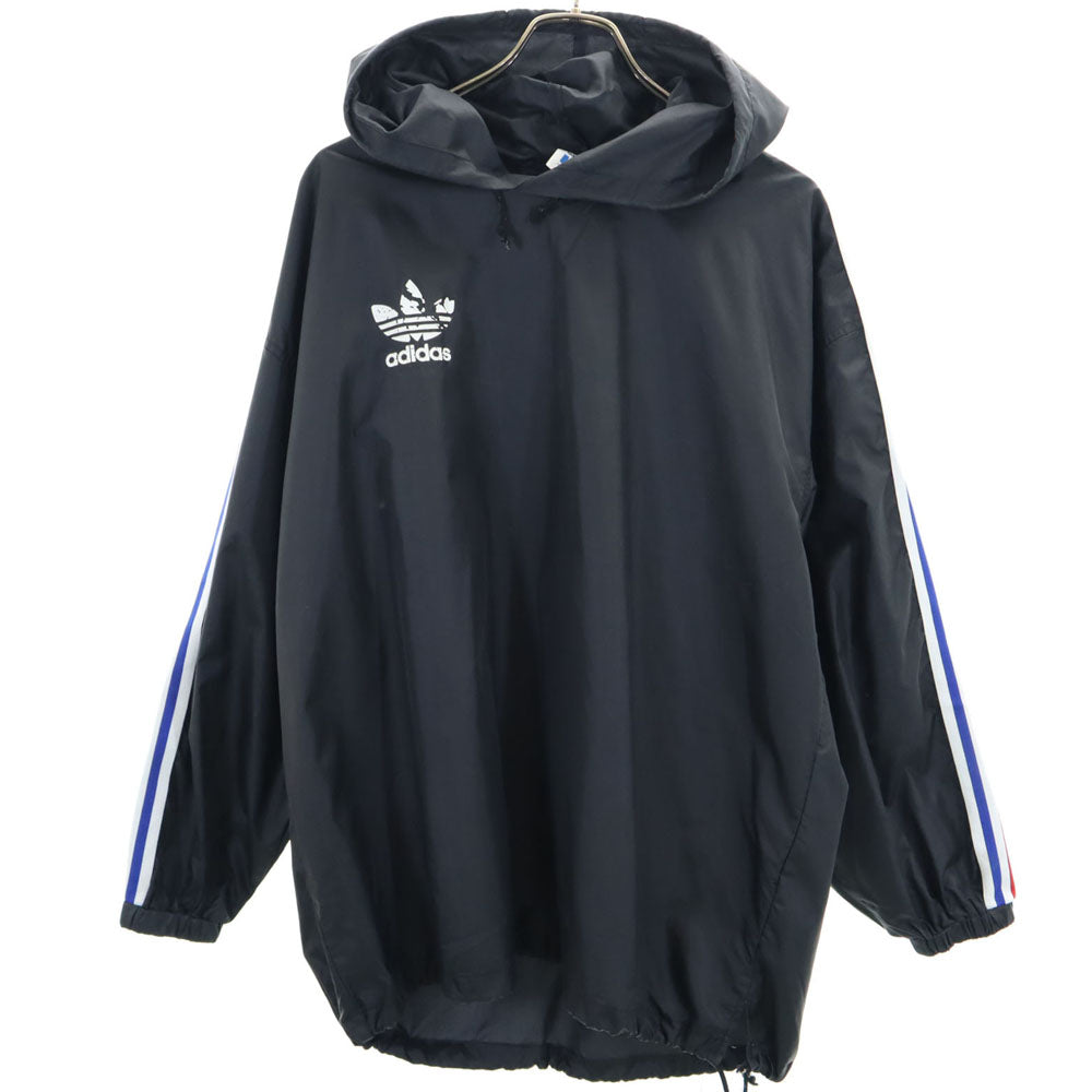 adidas アディダス 80s 日本製 デサント製 ヴィンテージ トレフォイルロゴ トレーニング 長袖 ナイロン ウインドブレーカー M-L ブラック系 メンズ