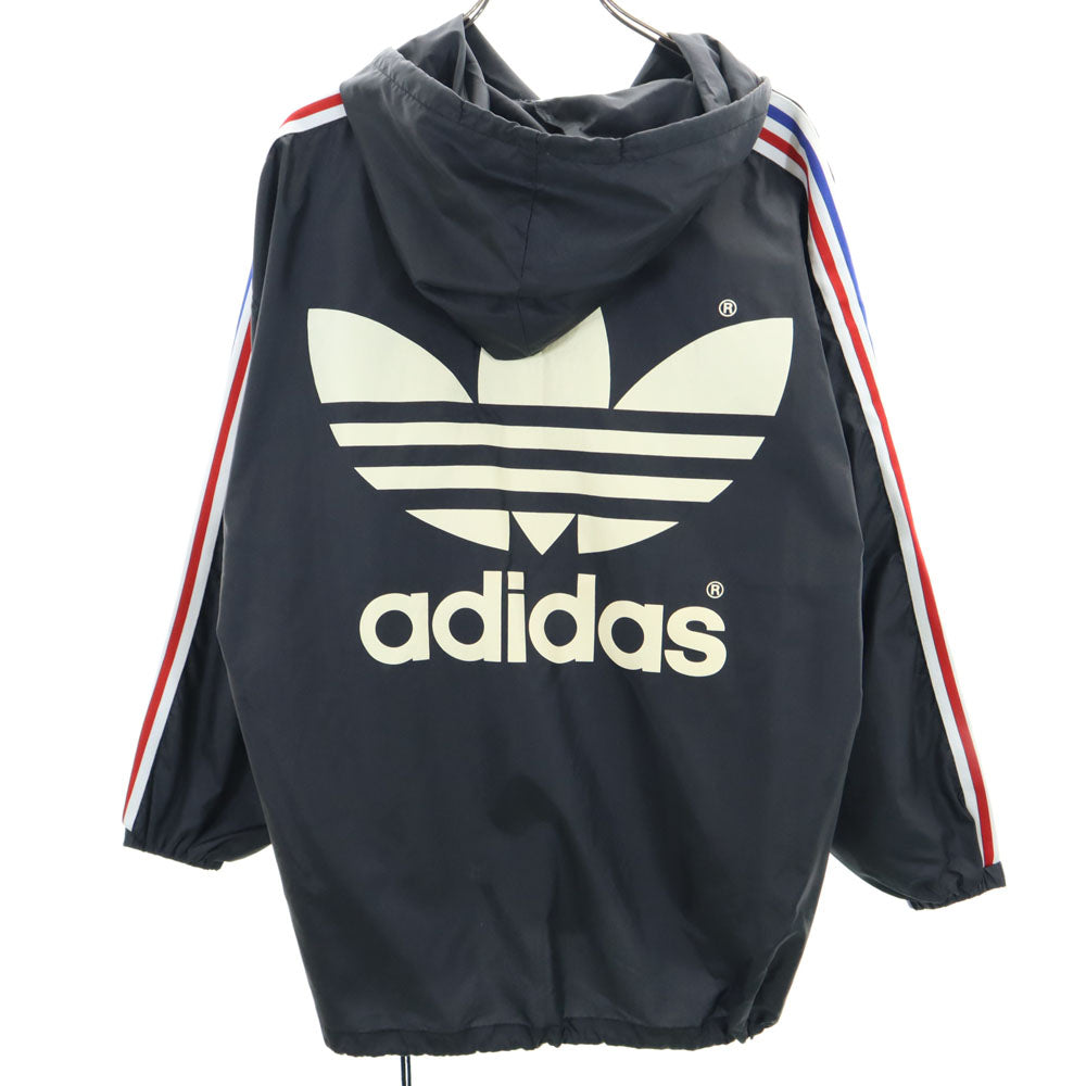 adidas アディダス 80s 日本製 デサント製 ヴィンテージ トレフォイルロゴ トレーニング 長袖 ナイロン ウインドブレーカー M-L ブラック系 メンズ