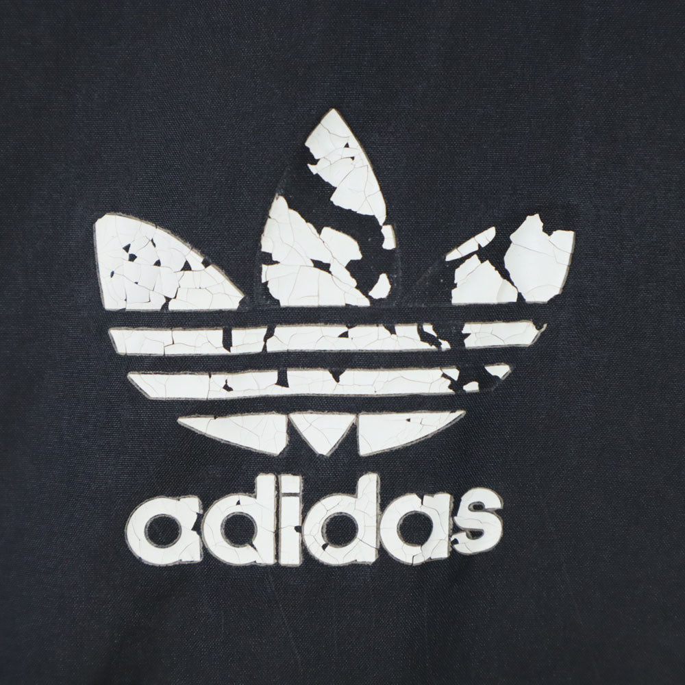 adidas アディダス 80s 日本製 デサント製 ヴィンテージ トレフォイルロゴ トレーニング 長袖 ナイロン ウインドブレーカー M-L ブラック系 メンズ