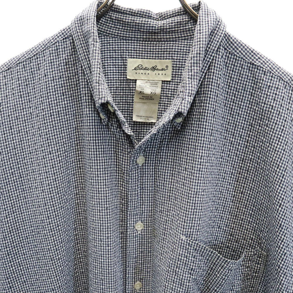 エディーバウアー チェック柄 半袖 シアサッカー ボタンダウンシャツ XL ネイビー 他 Eddie Bauer メンズ