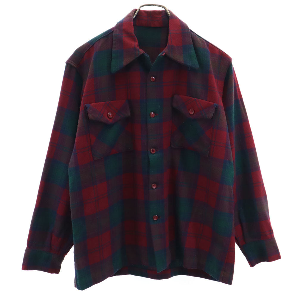 VINTAGE ヴィンテージ 50s 60s 開襟 チェック柄 長袖 オープンカラー ネルシャツ レッド 他 メンズ