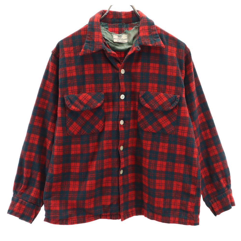 Congress 50s 60s イングランド製 ヴィンテージ チェック柄 長袖 オープンカラー ネルシャツ レッド 他 メンズ