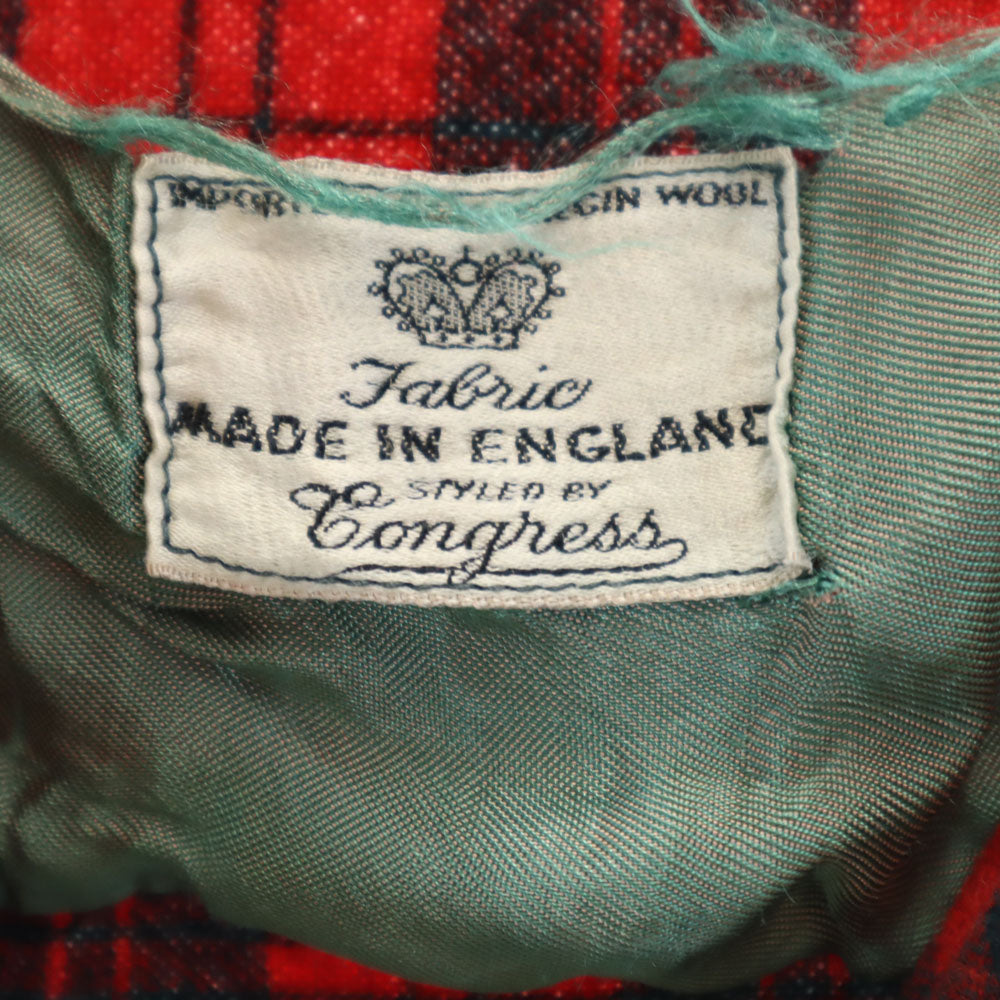 Congress 50s 60s イングランド製 ヴィンテージ チェック柄 長袖 オープンカラー ネルシャツ レッド 他 メンズ