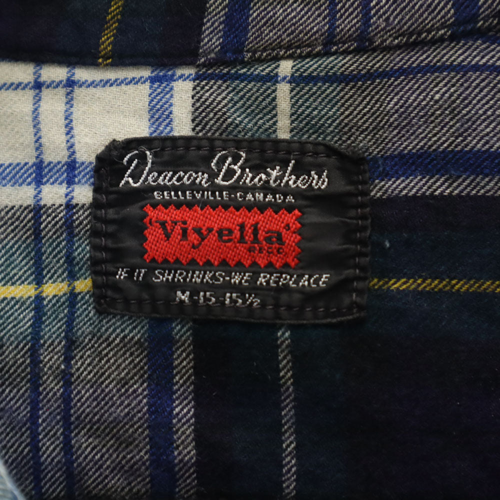 Deacon Brothers 60s 70s ヴィンテージ チェック柄 長袖 オープンカラーシャツ M ネイビー 他 Viyella メンズ