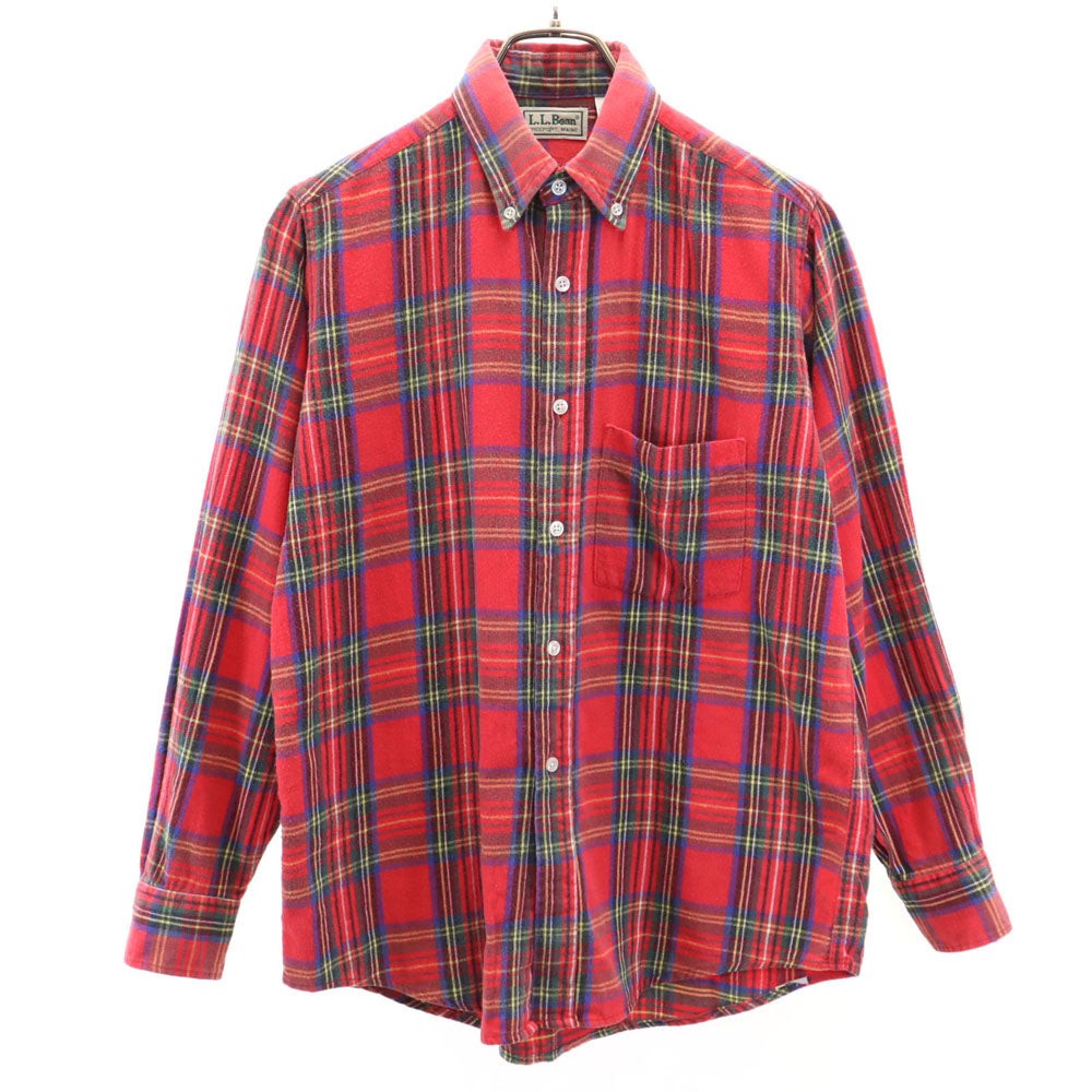 L.L.Bean エルエルビーン 80s アウトドア USA製 ヴィンテージ チェック柄 長袖 ボタンダウン ネルシャツ L 14-16 レッド キッズ