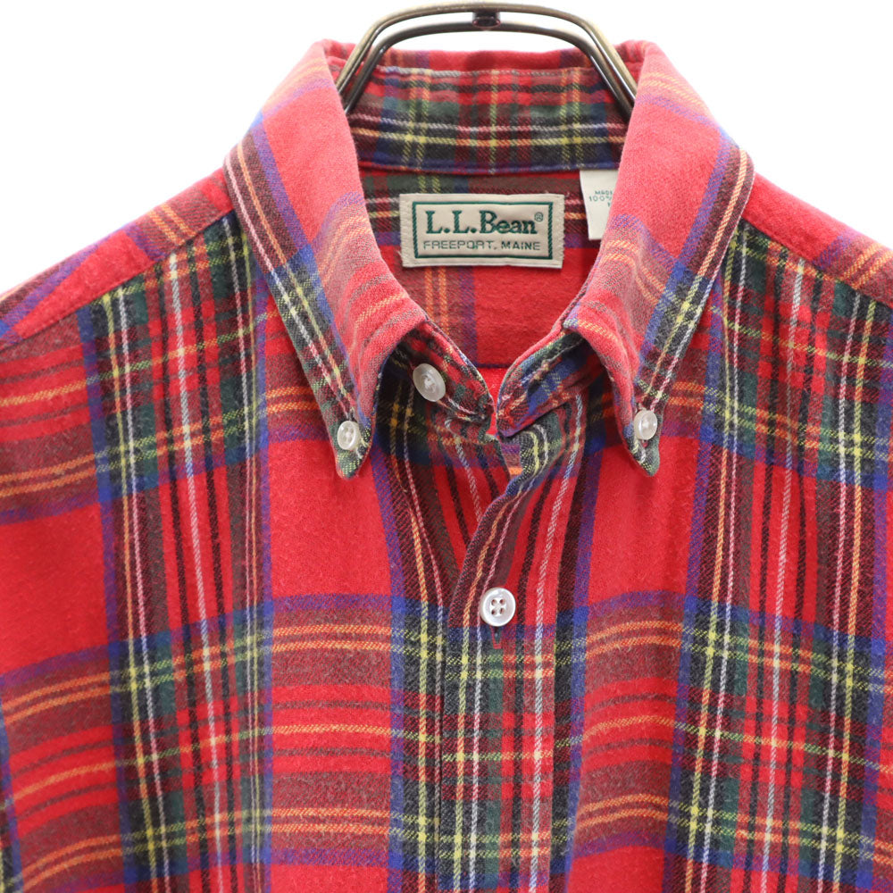 L.L.Bean エルエルビーン 80s アウトドア USA製 ヴィンテージ チェック柄 長袖 ボタンダウン ネルシャツ L 14-16 レッド キッズ