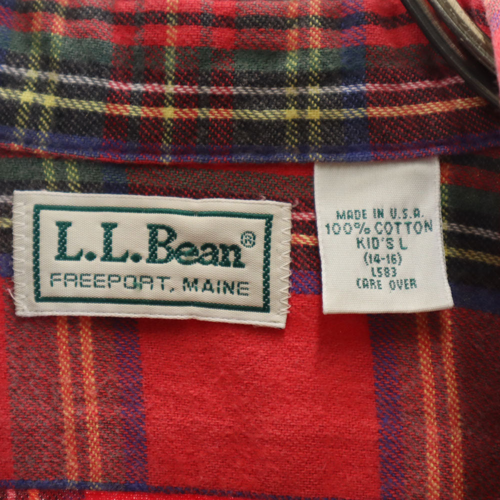 L.L.Bean エルエルビーン 80s アウトドア USA製 ヴィンテージ チェック柄 長袖 ボタンダウン ネルシャツ L 14-16 レッド キッズ
