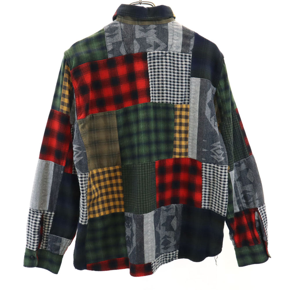未使用 RRL ダブルアールエル チェック柄 長袖 パッチワーク ネルシャツ 3 カーキ 他 クレイジーパターン レディース