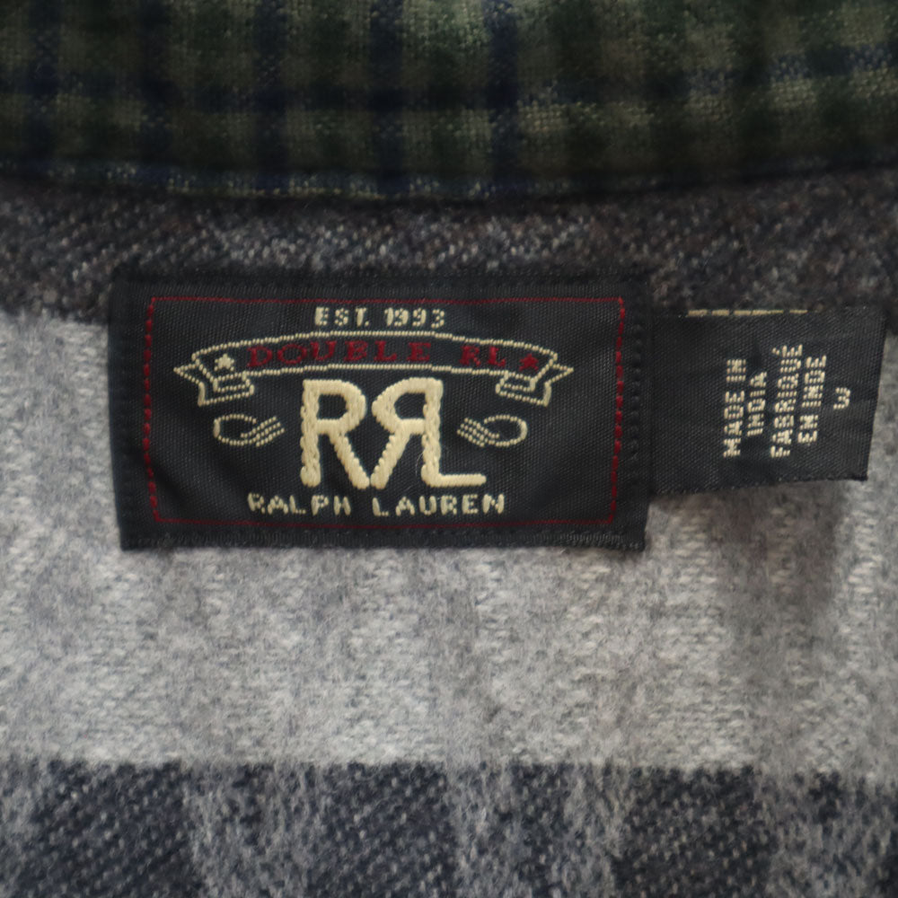 未使用 RRL ダブルアールエル チェック柄 長袖 パッチワーク ネルシャツ 3 カーキ 他 クレイジーパターン レディース