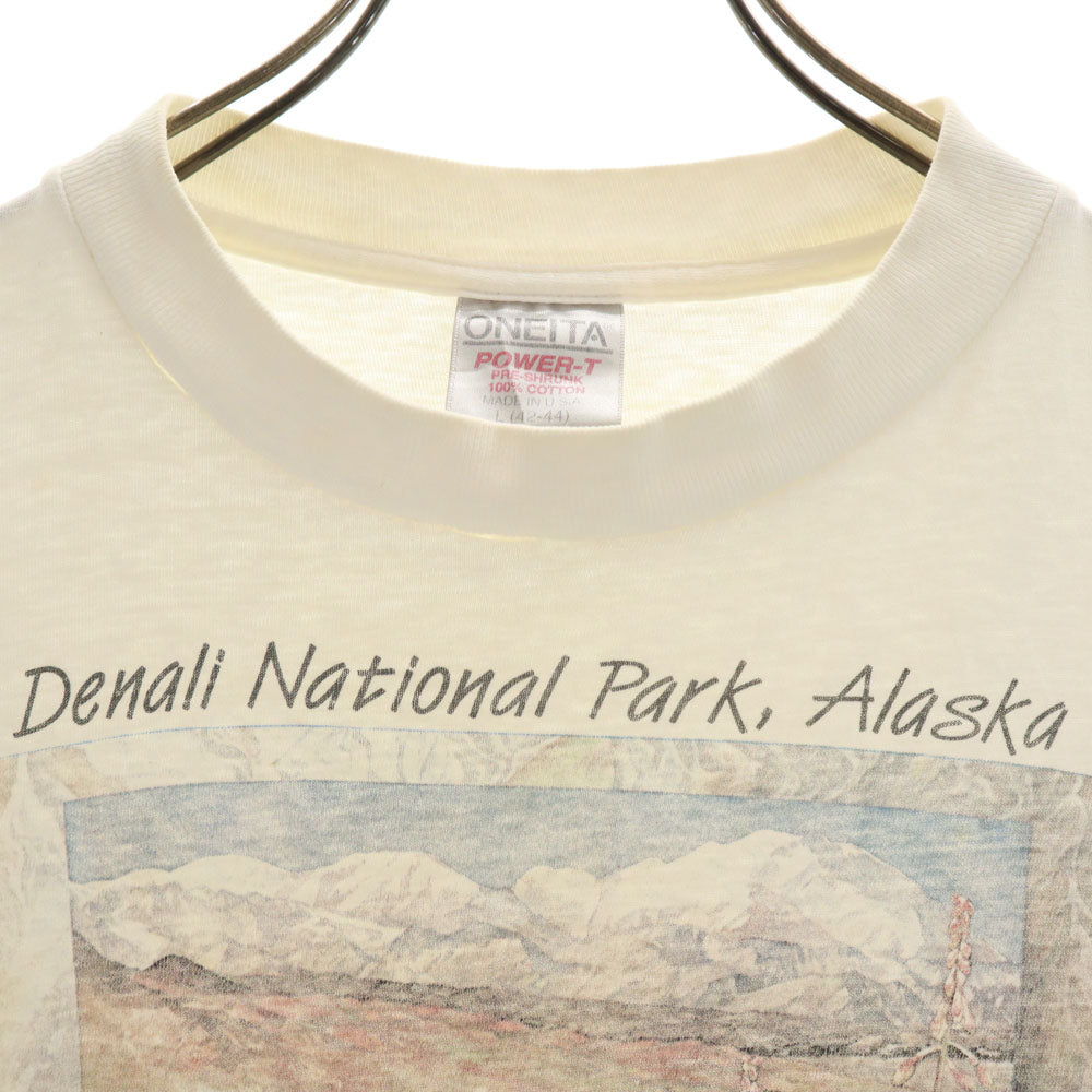 オニータ 90s USA製 オールド 半袖 シングルステッチ Tシャツ L アイボリー系 ONEITA 丸胴 メンズ