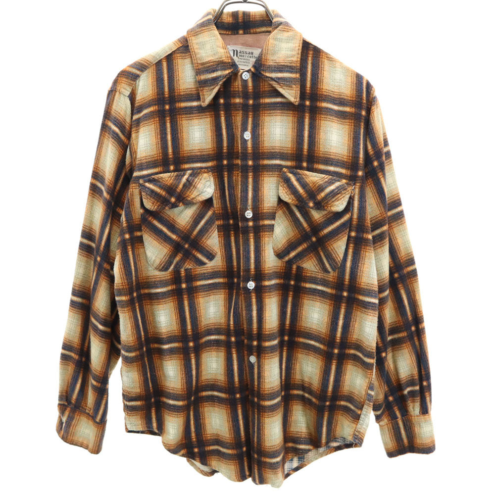 nassau 70s ヴィンテージ チェック柄 長袖 ネルシャツ S イエロー系 nassau メンズ