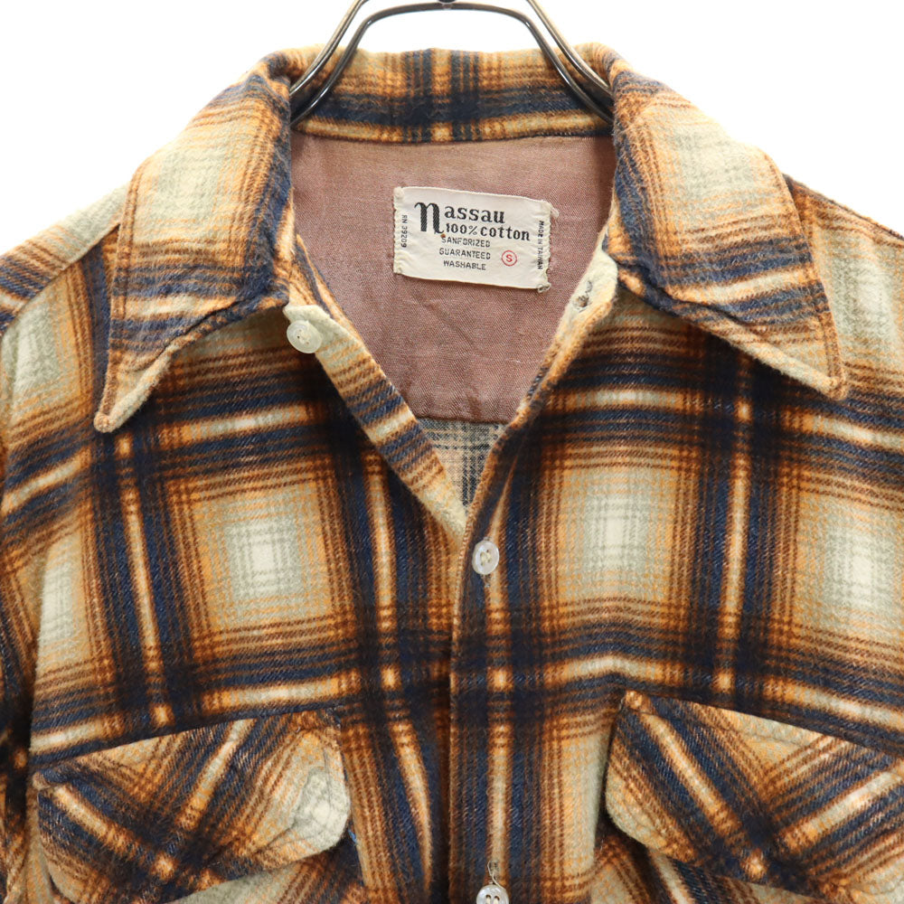 nassau 70s ヴィンテージ チェック柄 長袖 ネルシャツ S イエロー系 nassau メンズ