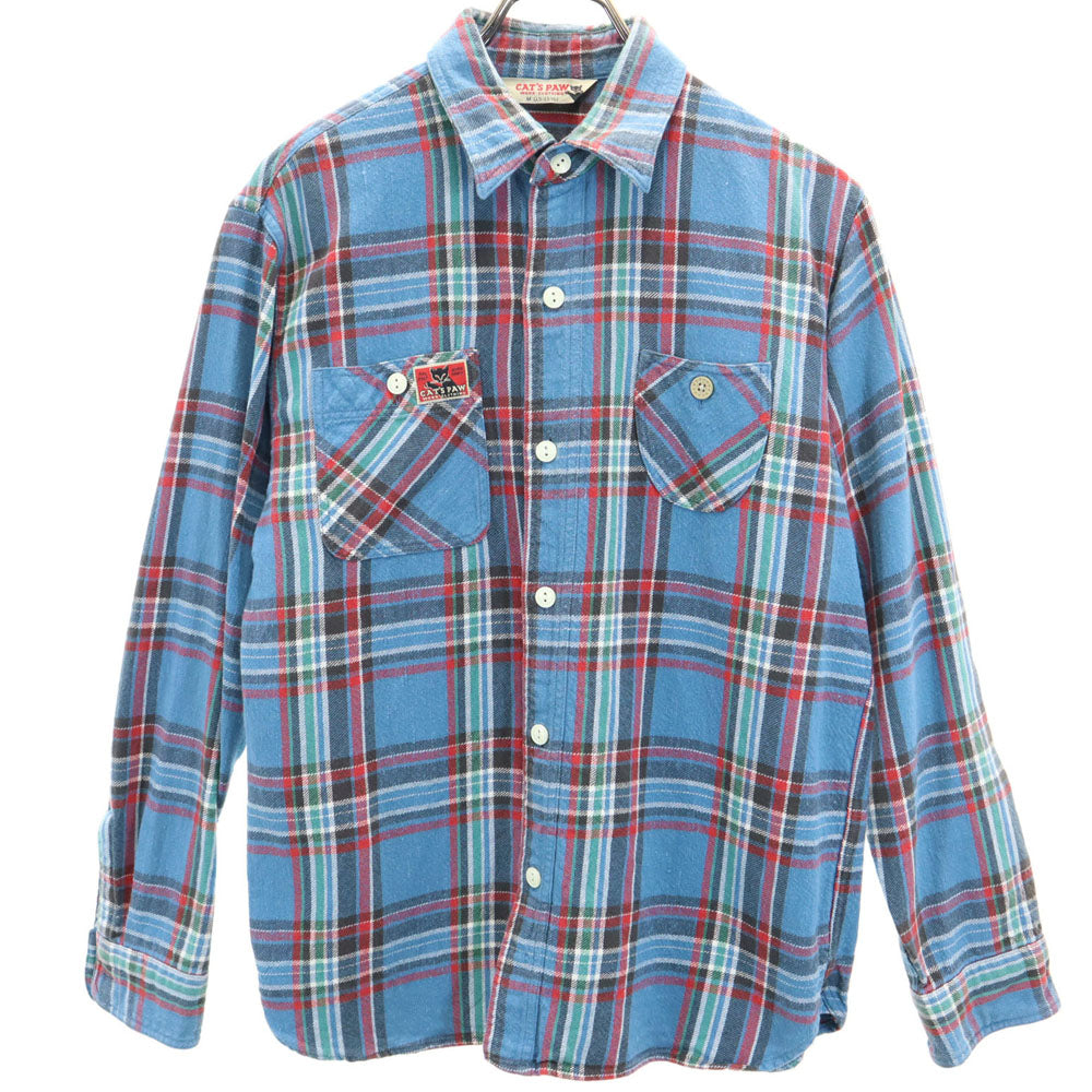 CAT'S PAW キャッツポウ チェック柄 長袖 ワークシャツ M ブルー系 メンズ