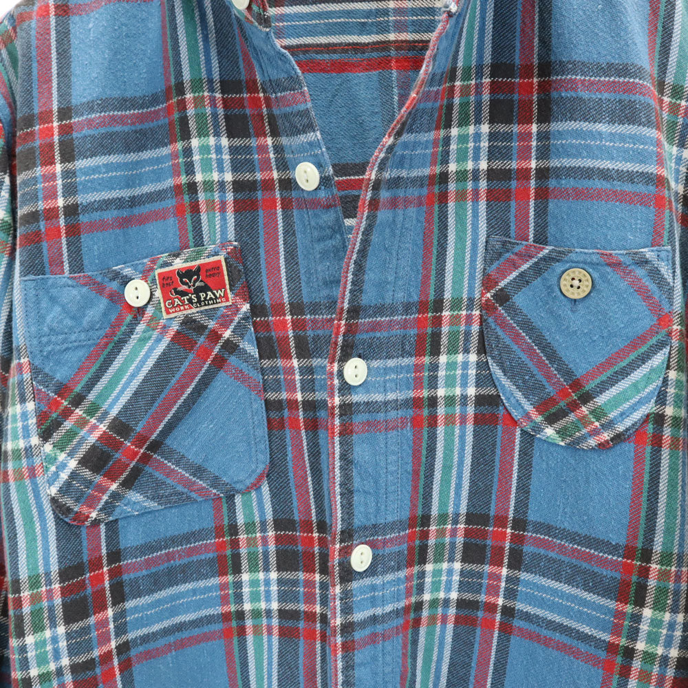 CAT'S PAW キャッツポウ チェック柄 長袖 ワークシャツ M ブルー系 メンズ
