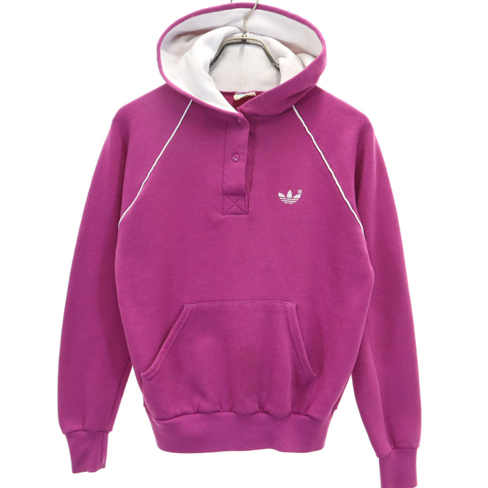adidas アディダス 90s USA製 オールド トレフォイルロゴプリント 長袖 ハーフボタン スウェットパーカー M パープル系 プルオーバー レディース