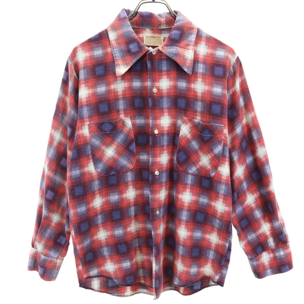 クロンダイク 70s ヴィンテージ チェック柄 長袖 シャツ L 赤系 KLONDIKE PERMANENT PRESS メンズ